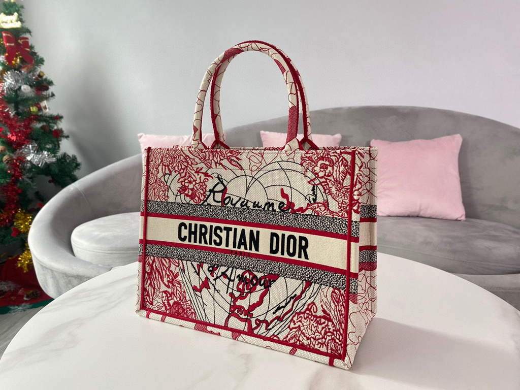 Dior M1296 Small DIOR BOOK TOTE Red and White D-Royaume d'Amour Embroidery Red and white