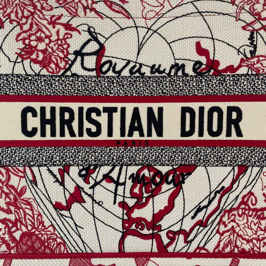 Dior M1296 Small DIOR BOOK TOTE Red and White D-Royaume d'Amour Embroidery Red and white