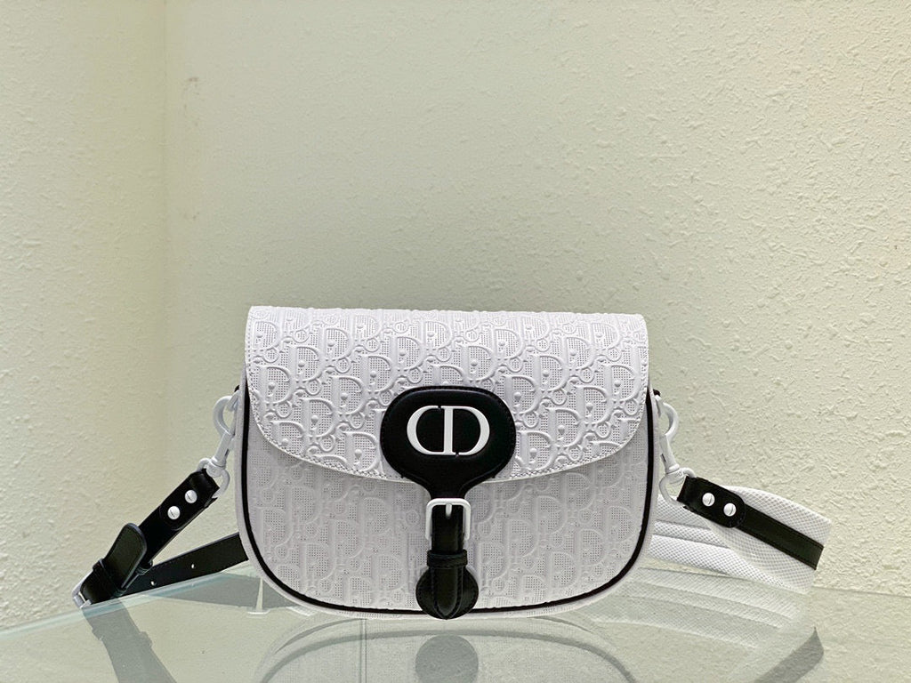 Dior Bobby Bag Medium Perforated M9319 white calfskin with Dior Oblique motif