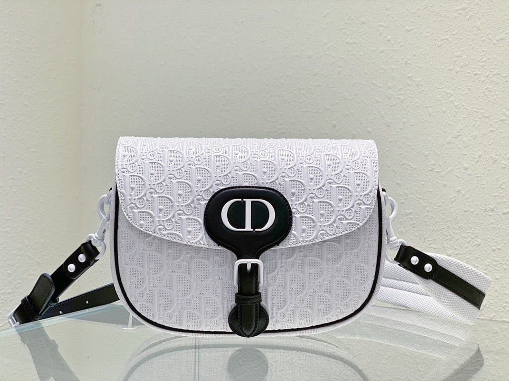 Dior Bobby Bag Medium Perforated M9319 white calfskin with Dior Oblique motif
