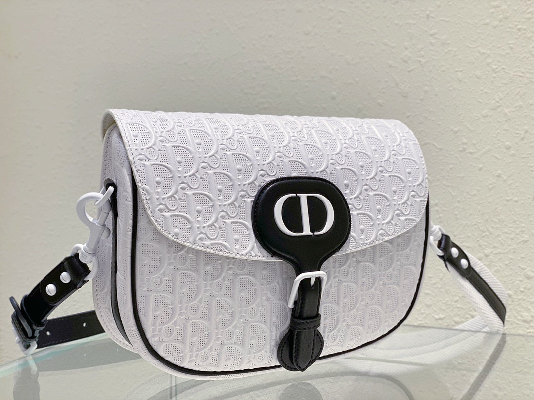 Dior Bobby Bag Medium Perforated M9319 white calfskin with Dior Oblique motif - Default Title - View 3