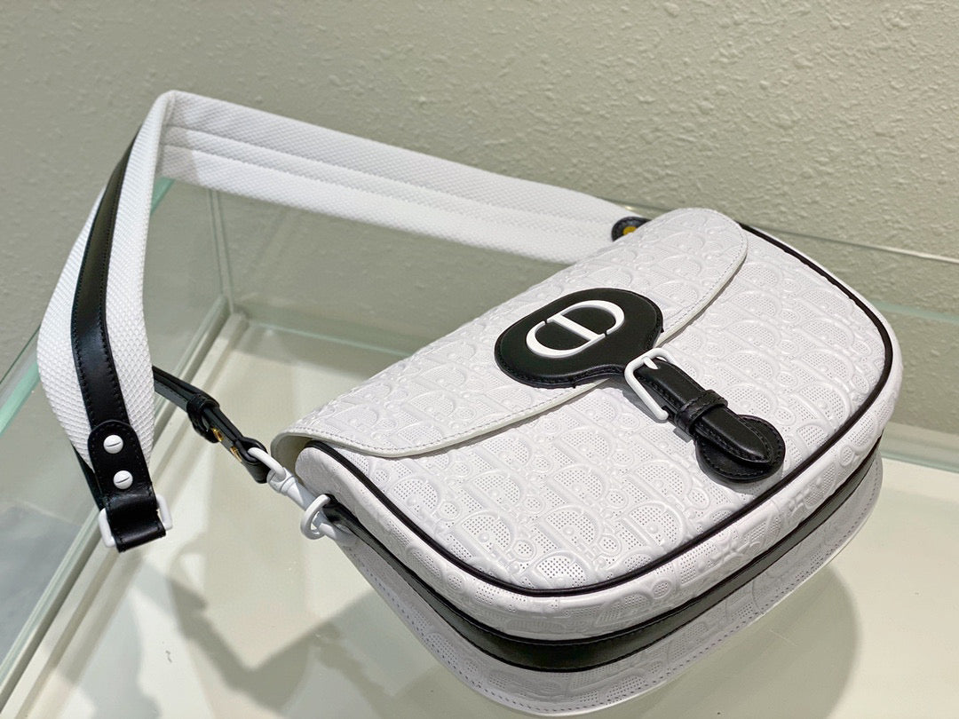 Dior Bobby Bag Medium Perforated M9319 white calfskin with Dior Oblique motif
