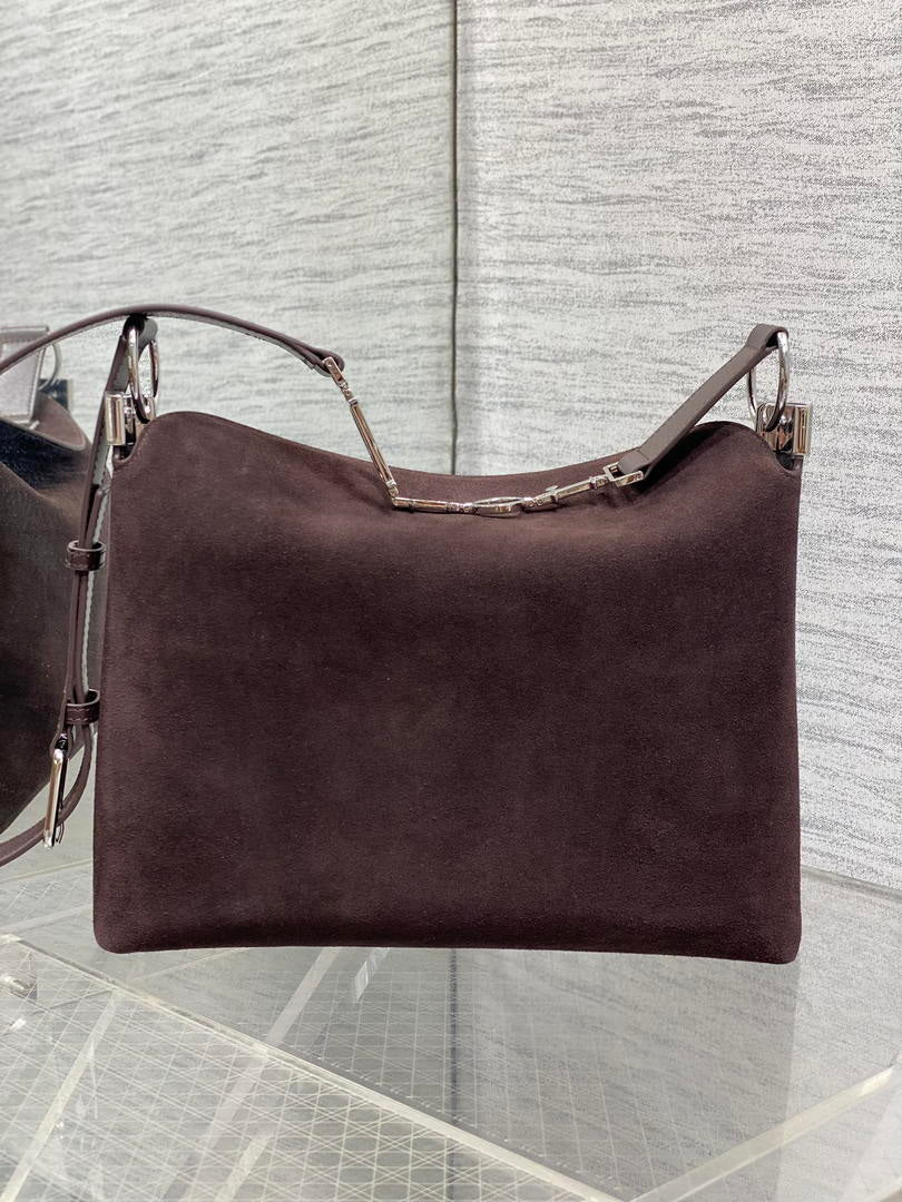 Dior Bolso Small Diorly M1412PHJX_M44M Bag Suede Dark Brown