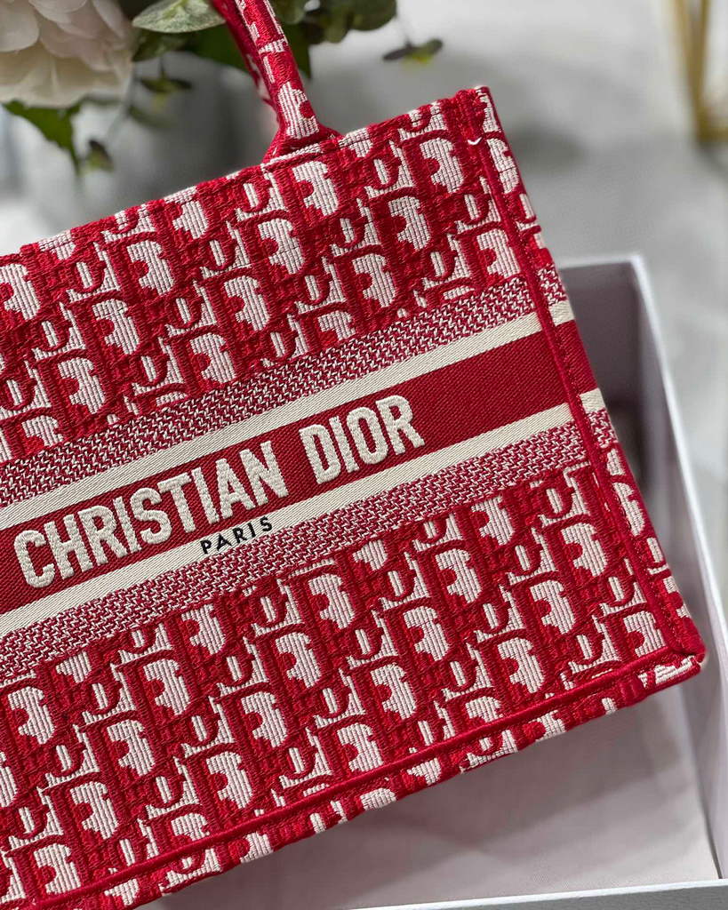 Dior Book Tote M1265 Small Dior Oblique Embroidery Red