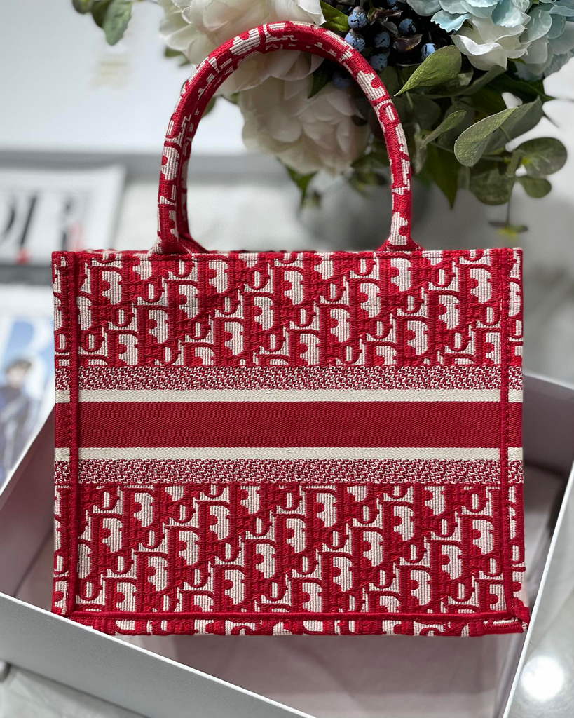 Dior Book Tote M1265 Small Dior Oblique Embroidery Red