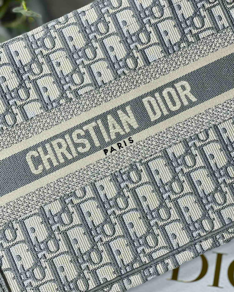 Dior Book Tote M1265 Small Dior Oblique Embroidery Gray