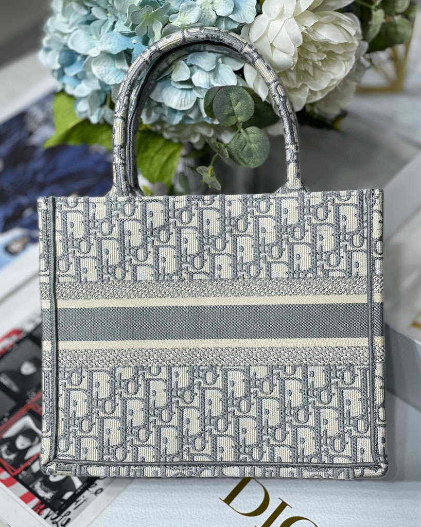 Dior Book Tote M1265 Small Dior Oblique Embroidery Gray - Default Title - View 6