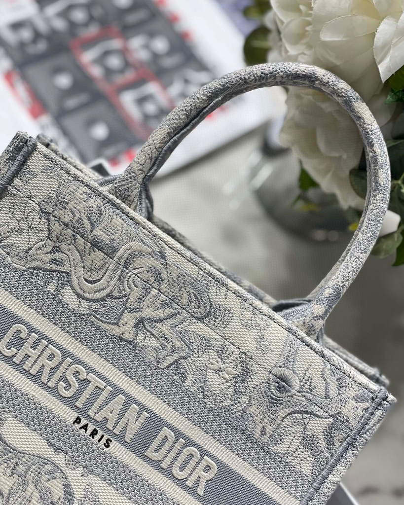 Dior Book Tote M1265 Small Dior Toile De Jouy Reverse Embroidery Gray