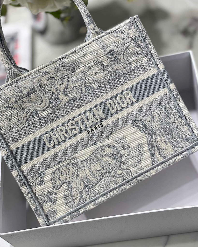 Dior Book Tote M1265 Small Dior Toile De Jouy Reverse Embroidery Gray - Default Title - View 5