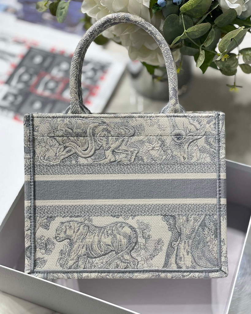 Dior Book Tote M1265 Small Dior Toile De Jouy Reverse Embroidery Gray