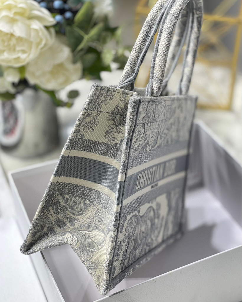 Dior Book Tote M1265 Small Dior Toile De Jouy Reverse Embroidery Gray