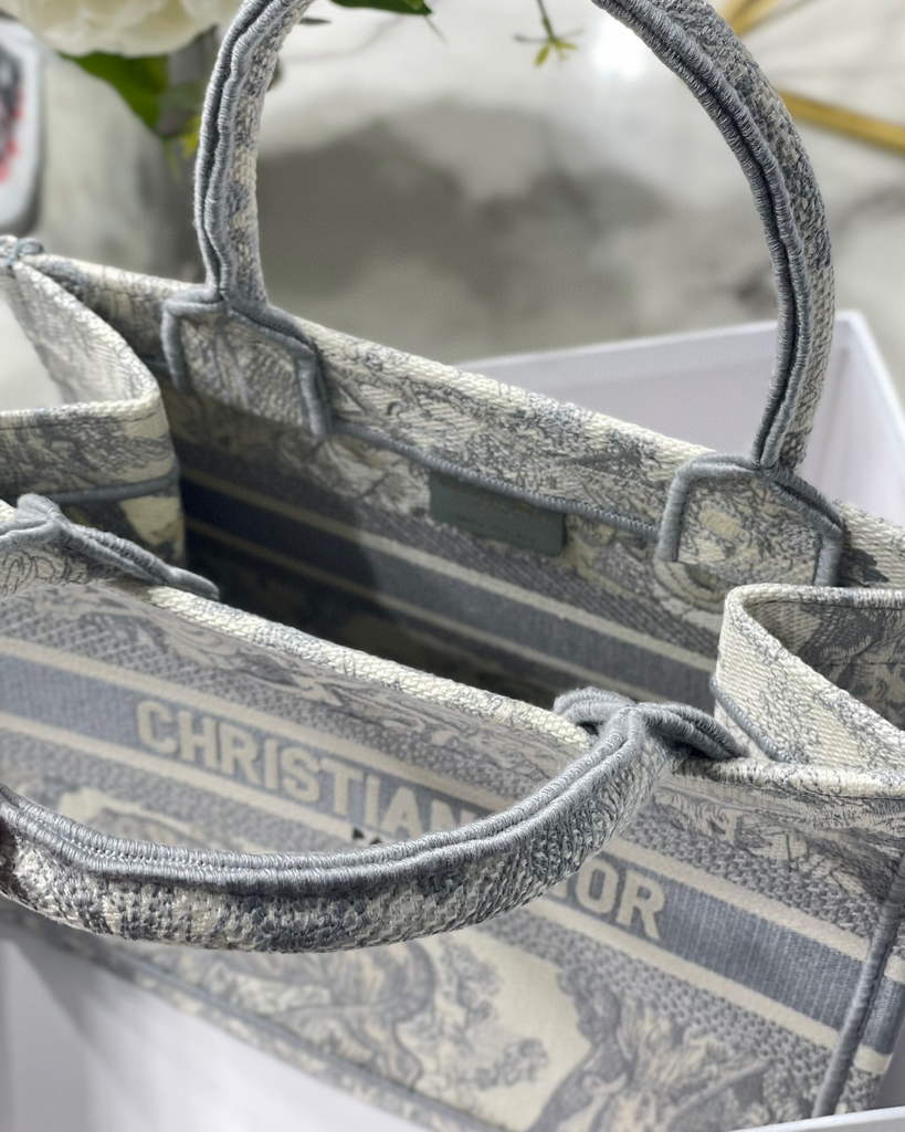 Dior Book Tote M1265 Small Dior Toile De Jouy Reverse Embroidery Gray