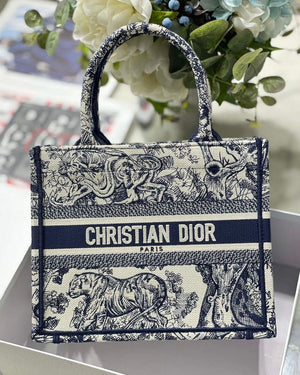Dior Book Tote M1265 Small Dior Toile De Jouy Reverse Embroidery Blue - Default Title - View 1