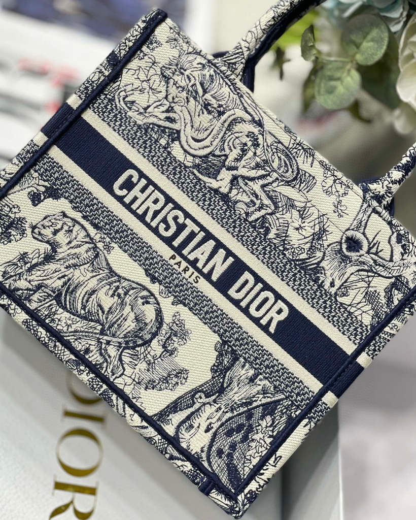 Dior Book Tote M1265 Small Dior Toile De Jouy Reverse Embroidery Blue