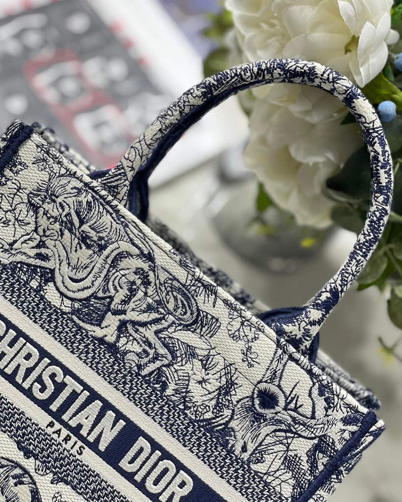 Dior Book Tote M1265 Small Dior Toile De Jouy Reverse Embroidery Blue