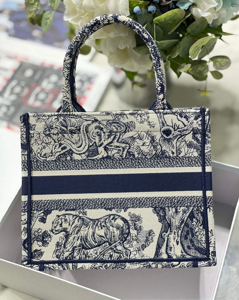 Dior Book Tote M1265 Small Dior Toile De Jouy Reverse Embroidery Blue
