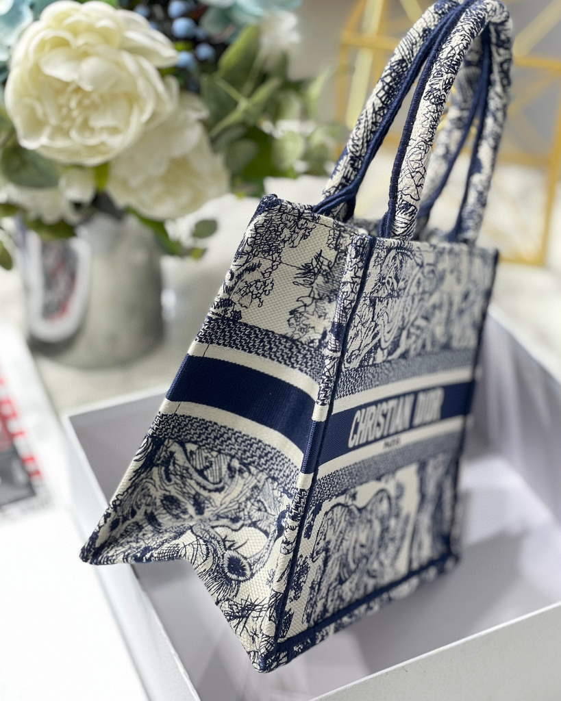 Dior Book Tote M1265 Small Dior Toile De Jouy Reverse Embroidery Blue