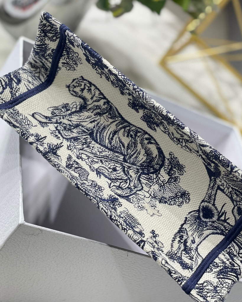 Dior Book Tote M1265 Small Dior Toile De Jouy Reverse Embroidery Blue