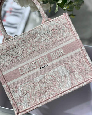 Dior Book Tote M1265 Small Dior Toile De Jouy Reverse Embroidery Pink - Default Title - View 1