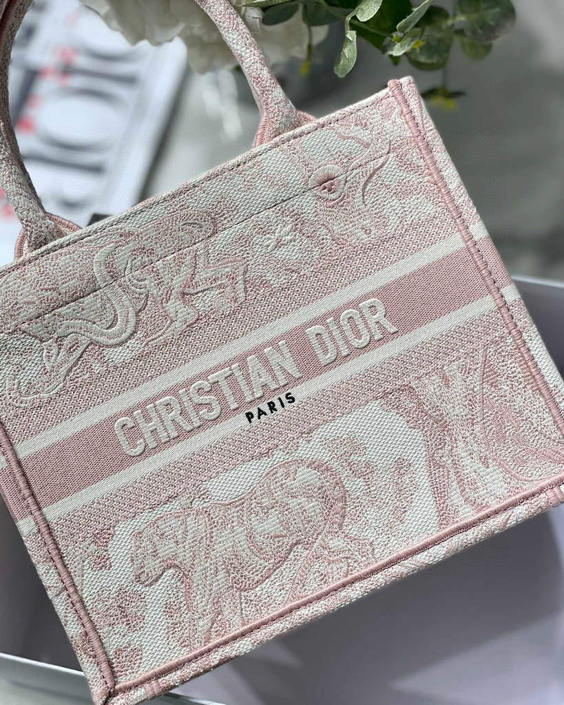 Dior Book Tote M1265 Small Dior Toile De Jouy Reverse Embroidery Pink - Default Title - View 1