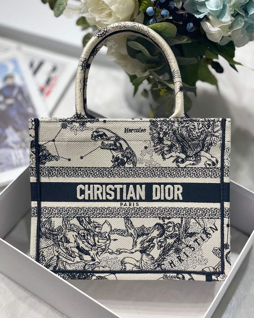 Dior Book Tote M1265 Small Latte Toile De Jouy Zodiac Embroidery Beige - Default Title - View 1