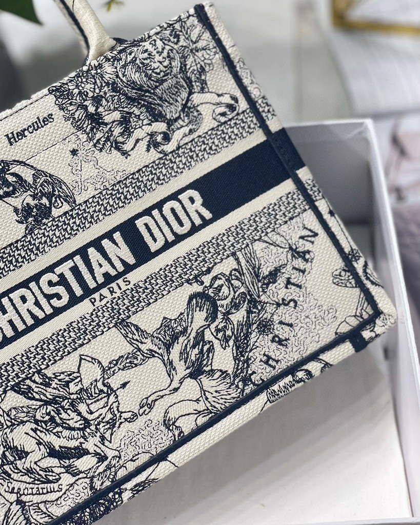 Dior Book Tote M1265 Small Latte Toile De Jouy Zodiac Embroidery Beige