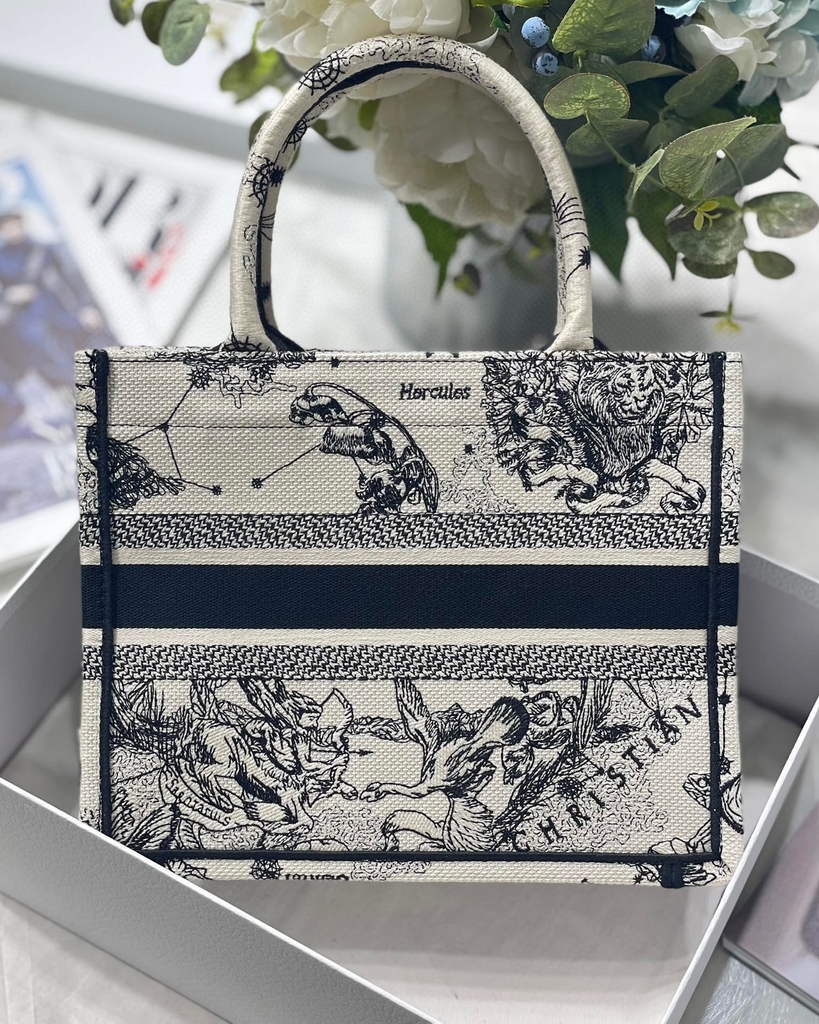 Dior Book Tote M1265 Small Latte Toile De Jouy Zodiac Embroidery Beige - Default Title - View 6