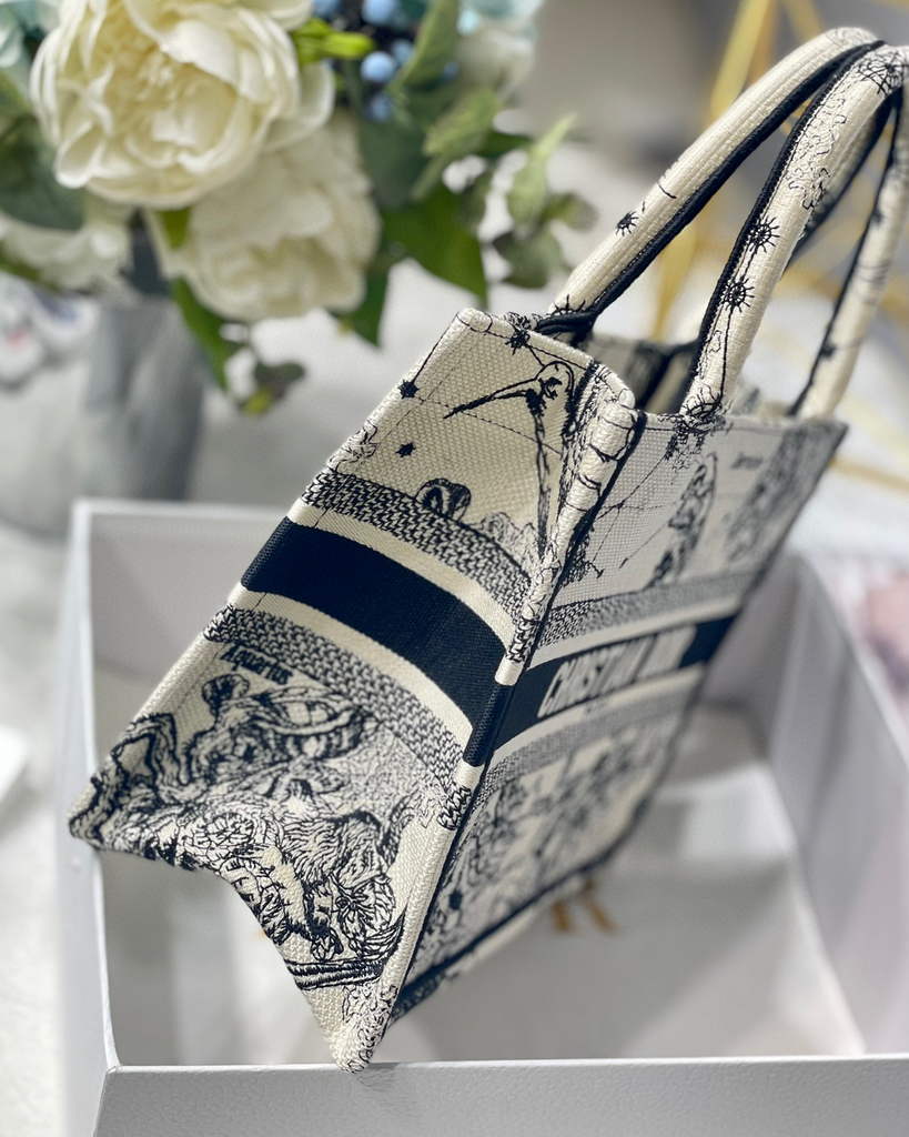 Dior Book Tote M1265 Small Latte Toile De Jouy Zodiac Embroidery Beige
