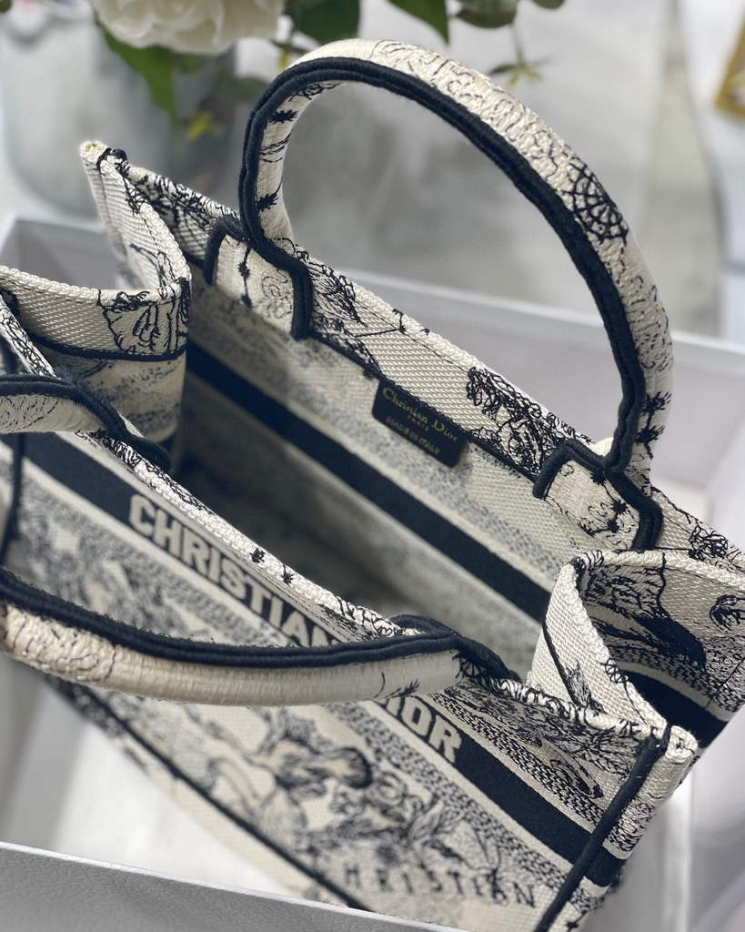Dior Book Tote M1265 Small Latte Toile De Jouy Zodiac Embroidery Beige