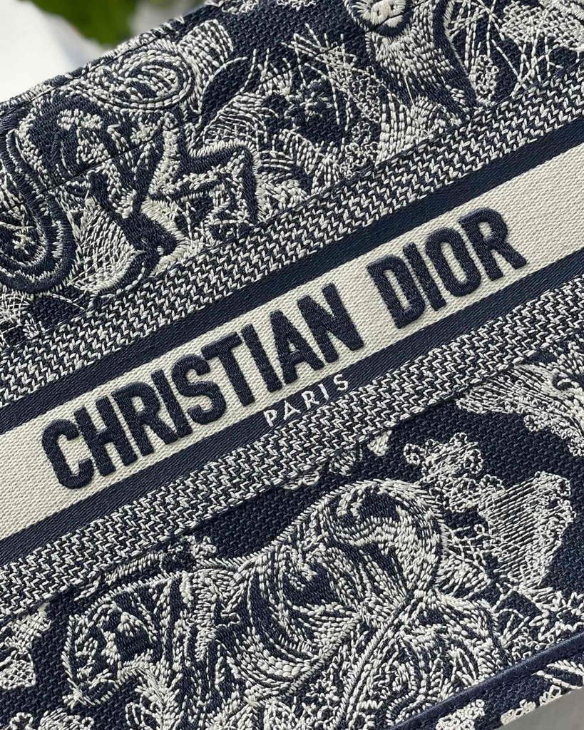 Dior Book Tote M1265 Small Toile De Jouy Embroidery Blue
