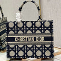Dior Book Tote M1296 Medium Beige and Blue Macrocannage Embroidery M0080 - Default Title - View 1
