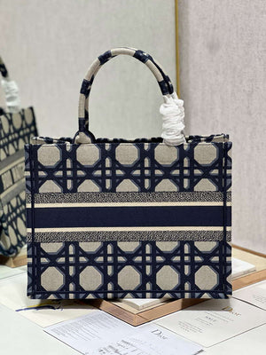 Dior Book Tote M1296 Medium Beige and Blue Macrocannage Embroidery M0080 - Default Title - View 5