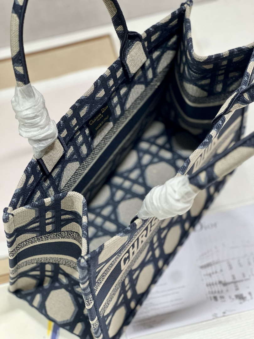 Dior Book Tote M1296 Medium Beige and Blue Macrocannage Embroidery M0080 - Default Title - View 7