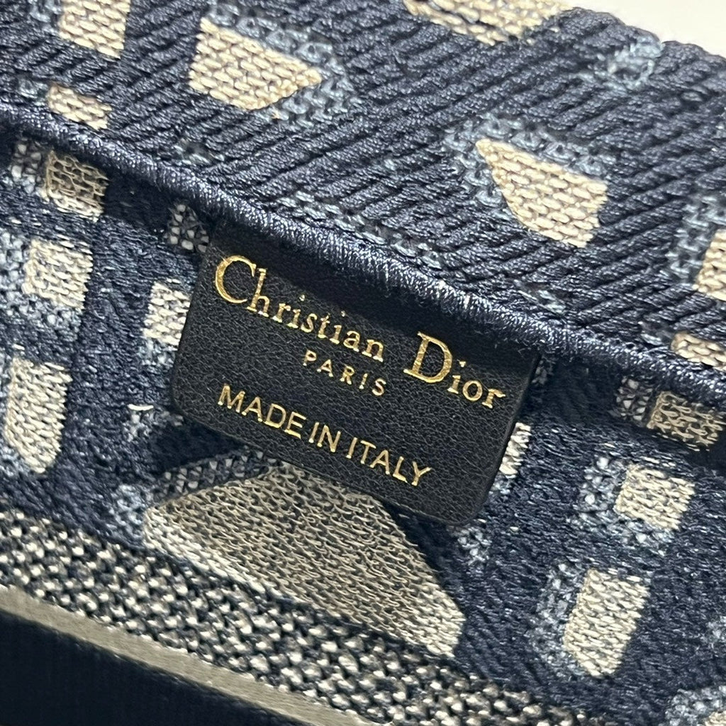 Dior Book Tote M1296 Medium Beige and Blue Macrocannage Embroidery M0080