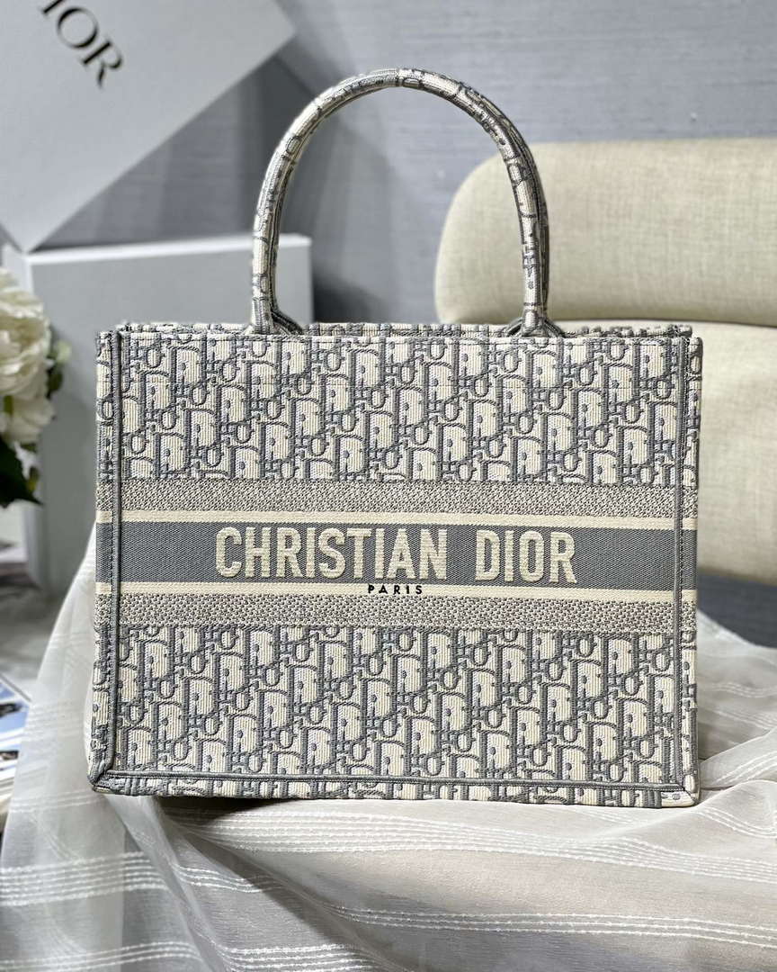 Dior Book Tote M1296 Medium Beige Dior Oblique Embroidery M0082 - Default Title - View 1
