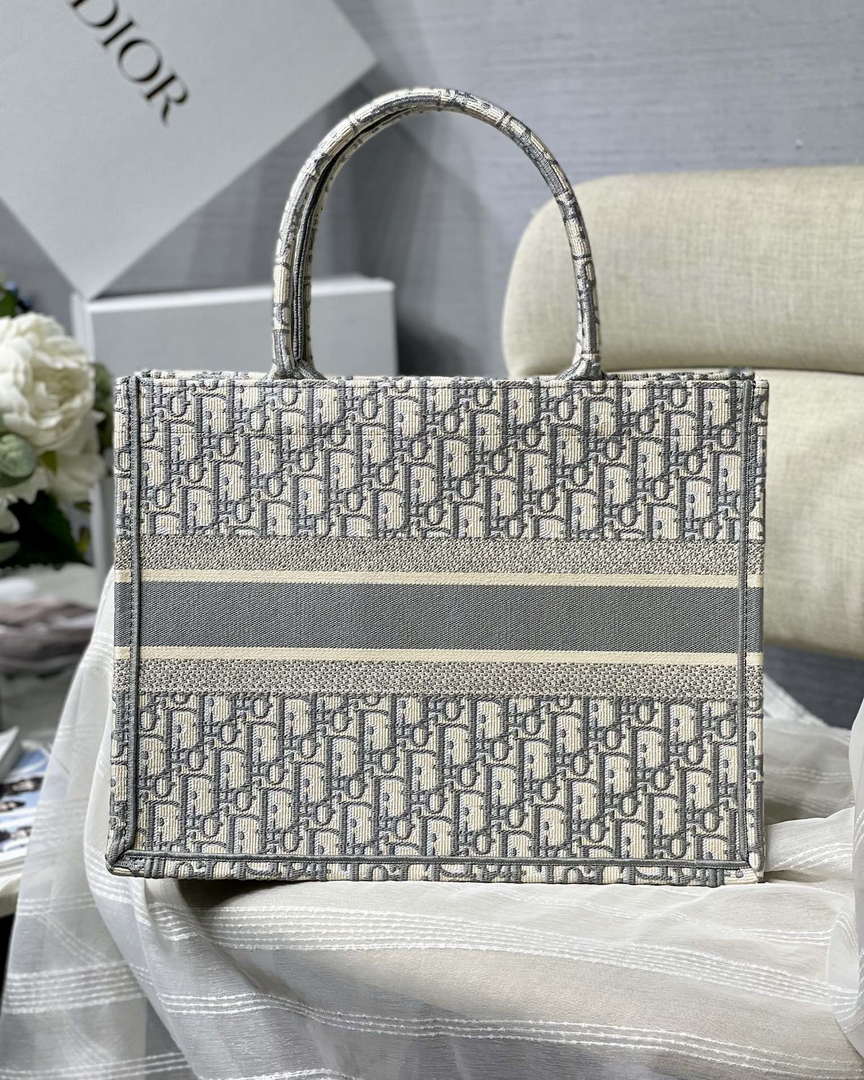 Dior Book Tote M1296 Medium Beige Dior Oblique Embroidery M0082 - Default Title - View 9