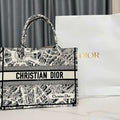 Dior Book Tote M1296 Medium  Dior Black and White Plan de Paris Embroidery - Default Title - View 1