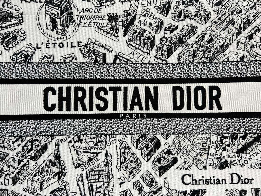 Dior Book Tote M1296 Medium  Dior Black and White Plan de Paris Embroidery