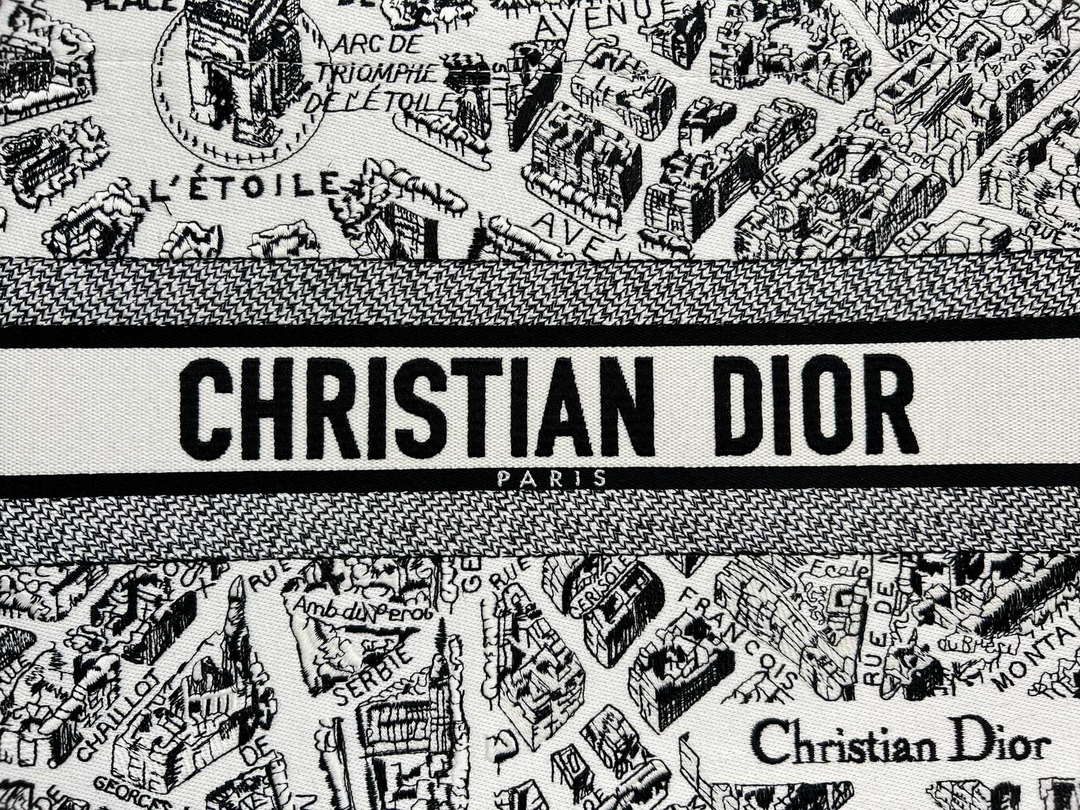 Dior Book Tote M1296 Medium  Dior Black and White Plan de Paris Embroidery
