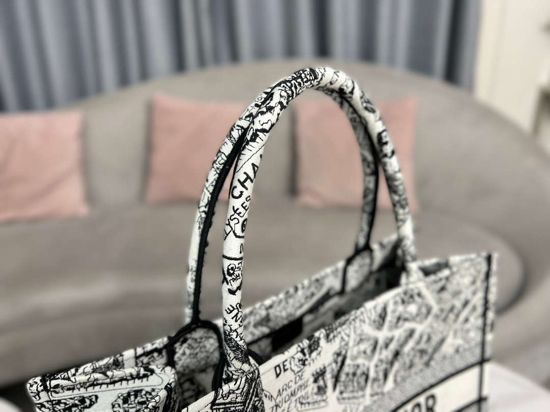 Dior Book Tote M1296 Medium  Dior Black and White Plan de Paris Embroidery