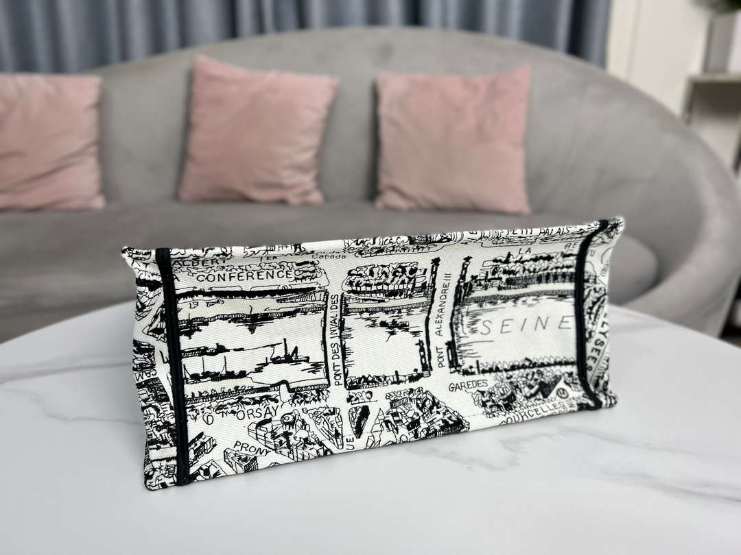 Dior Book Tote M1296 Medium  Dior Black and White Plan de Paris Embroidery