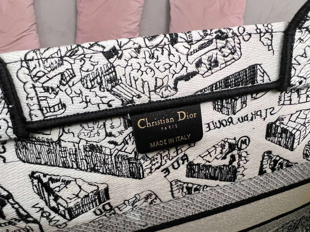 Dior Book Tote M1296 Medium  Dior Black and White Plan de Paris Embroidery