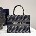 Dior Book Tote M1296 Medium Ecru and Blue Dior Oblique Embroidery - Default Title - View 1
