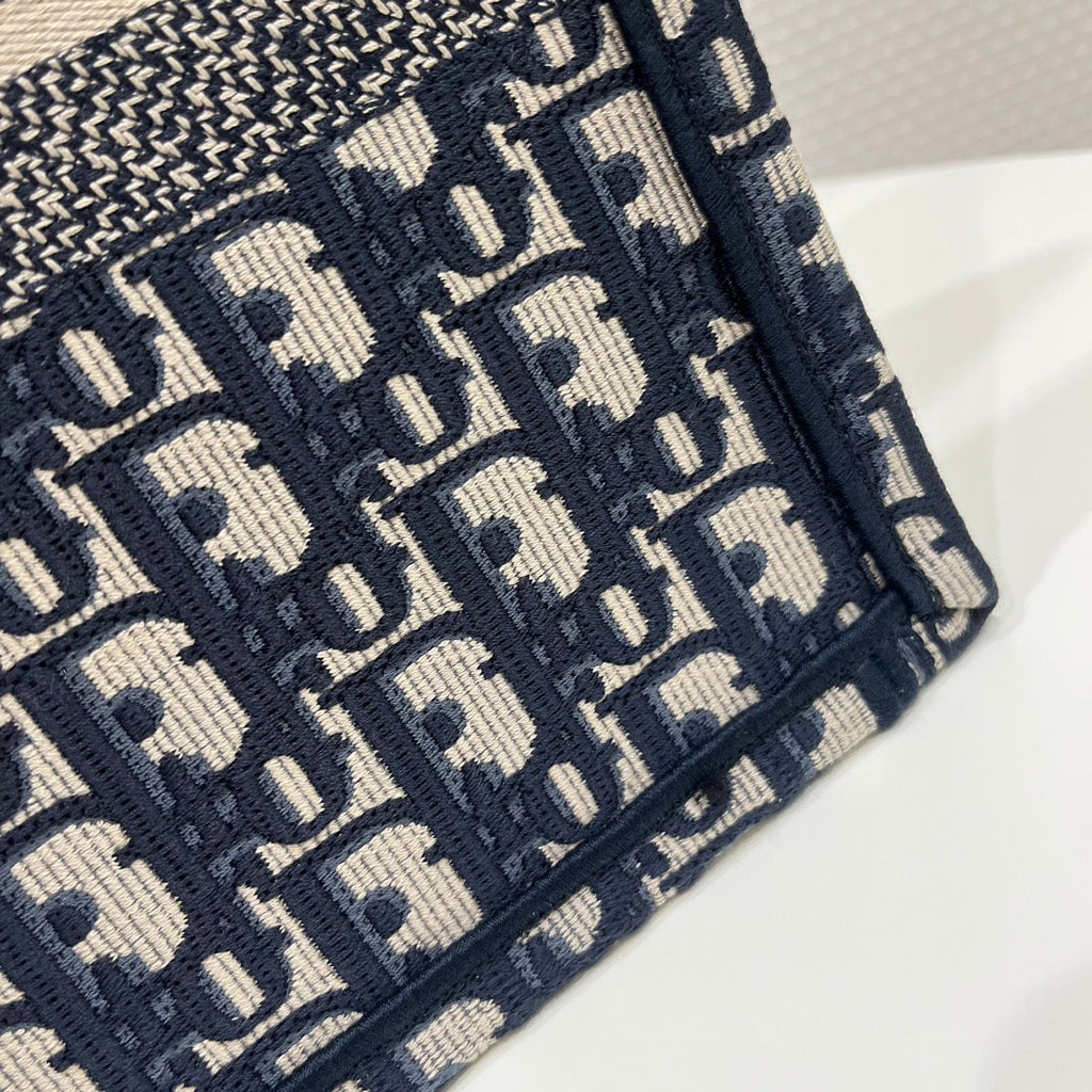 Dior Book Tote M1296 Medium Ecru and Blue Dior Oblique Embroidery
