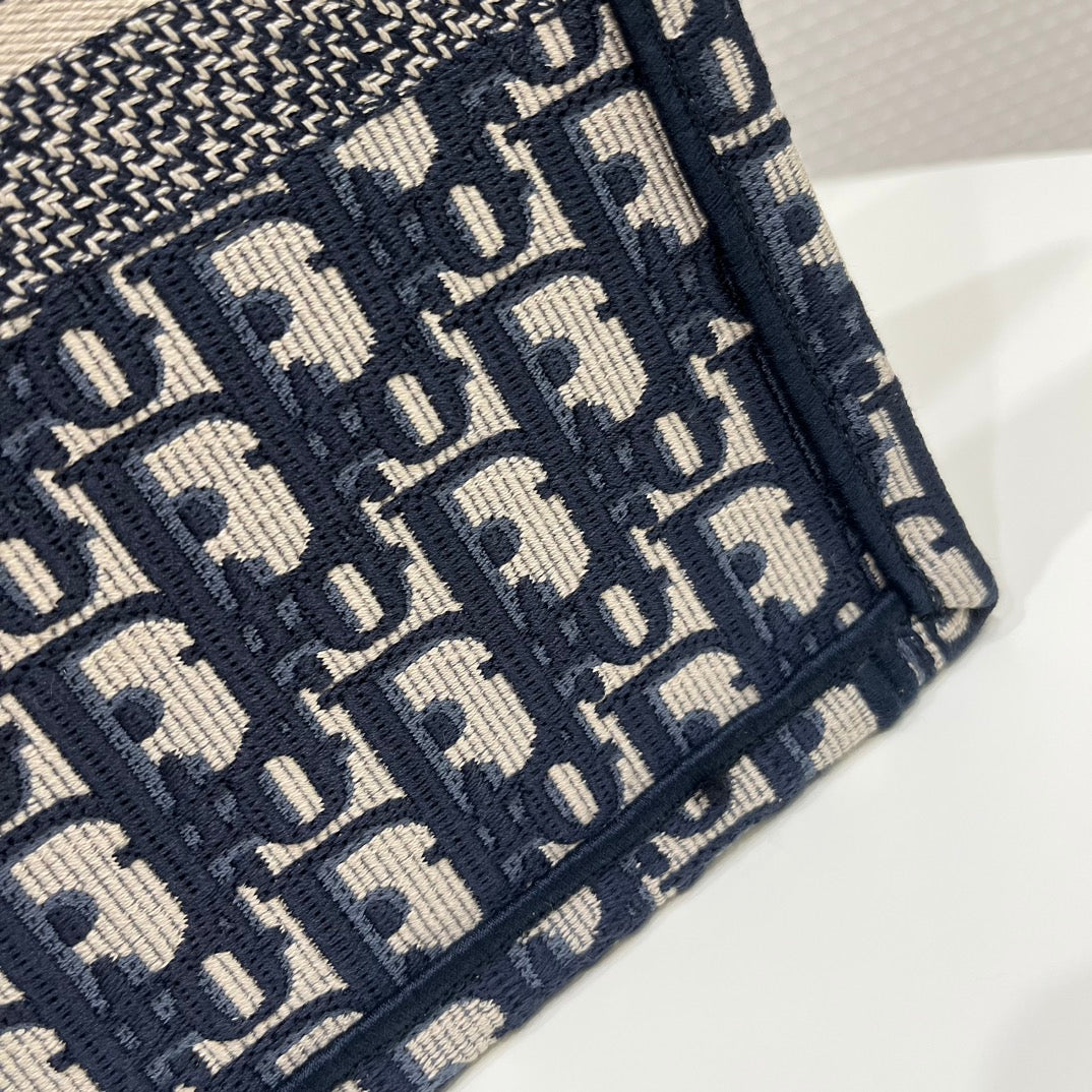 Dior Book Tote M1296 Medium Ecru and Blue Dior Oblique Embroidery