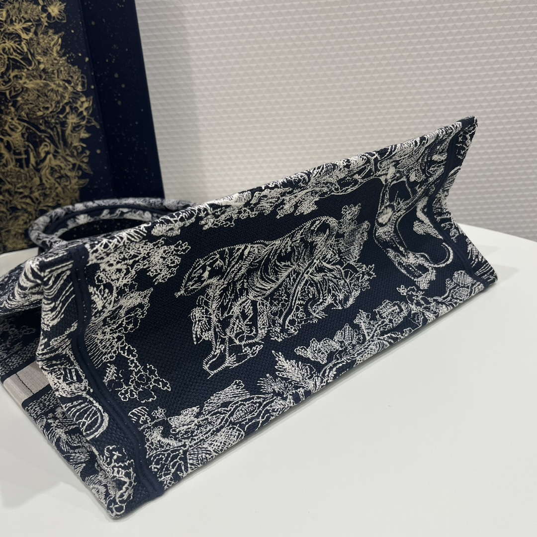 Dior Book Tote M1296 Medium Ecru and Blue Toile de Jouy Embroidery M0073 - Default Title - View 8