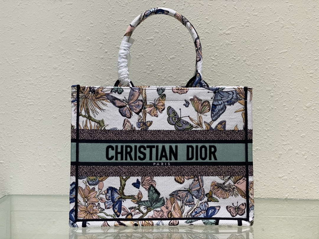 Dior Book Tote M1296 Medium Latte Multicolor Dior Jardin d'Hiver Embroidery M0083 - Default Title - View 1