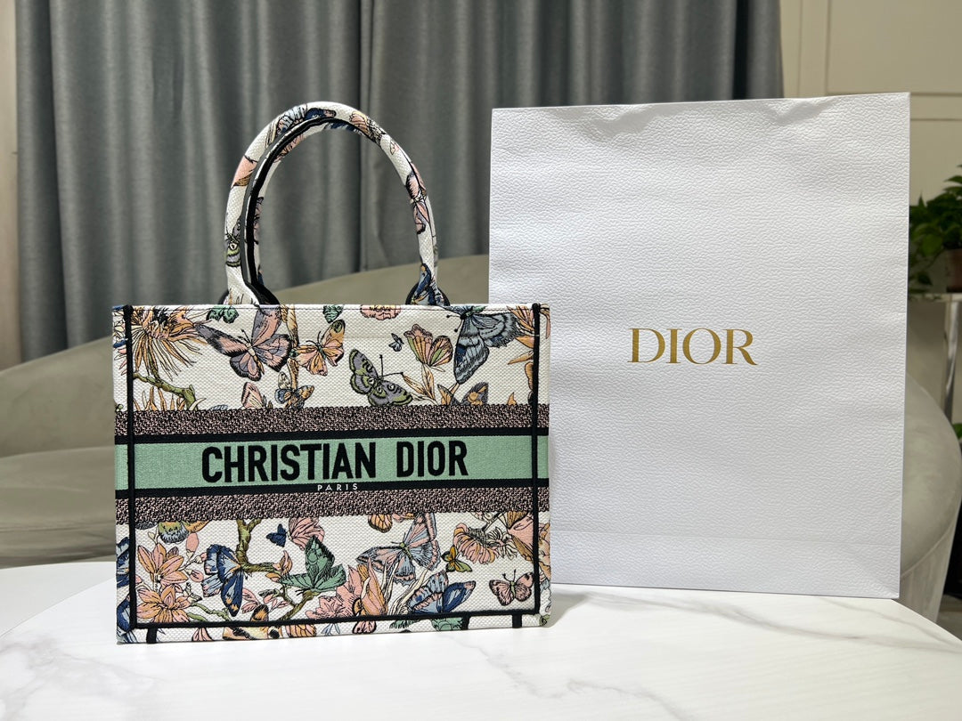 Dior Book Tote M1296 Medium Latte Multicolor Dior Jardin d'Hiver Embroidery M0084 - Default Title - View 1