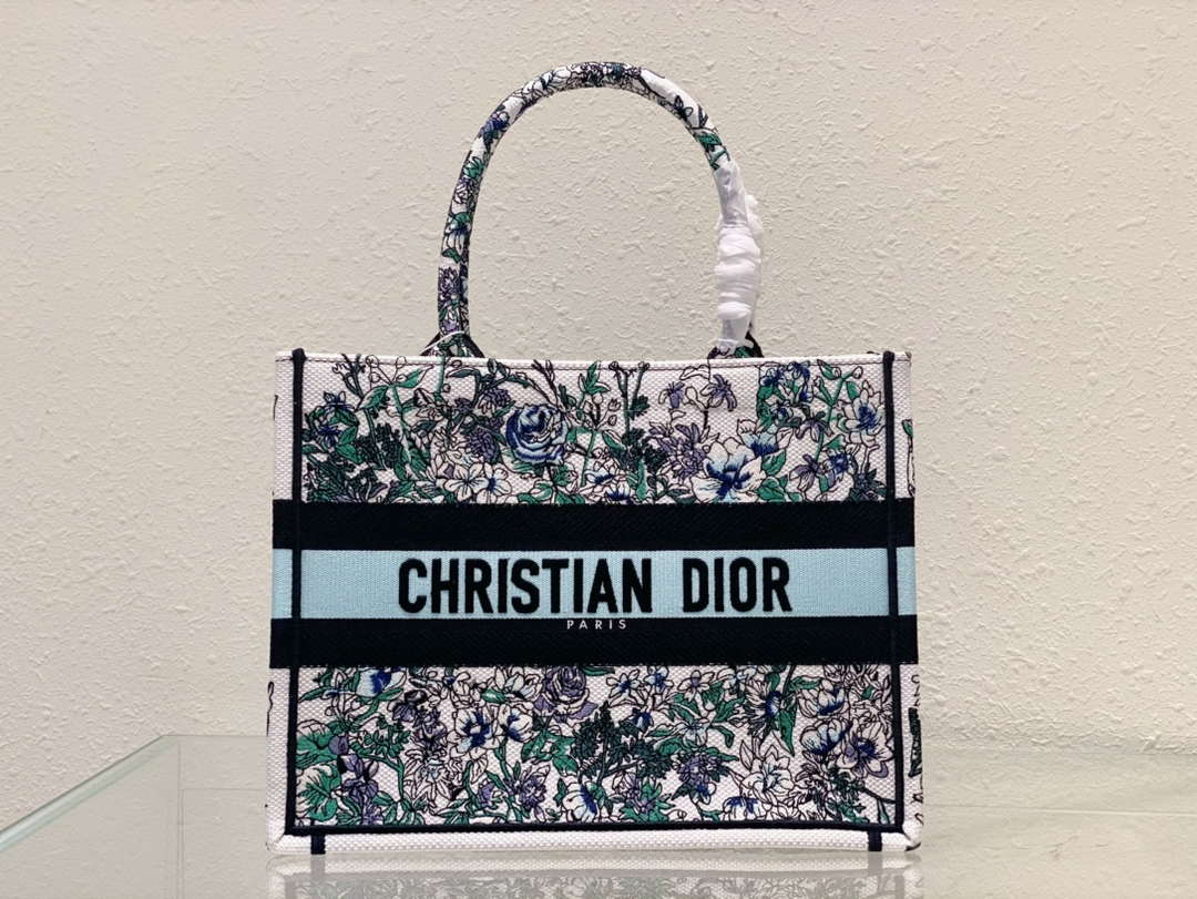 Dior Book Tote M1296 Medium Latte Multicolor Dior Jardin d'Hiver Embroidery M0085 - Default Title - View 1