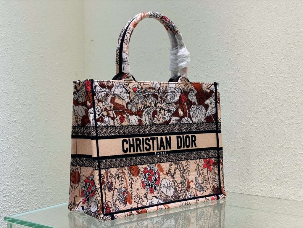 Dior Book Tote M1296 Medium Latte Multicolor Dior Jardin d'Hiver Embroidery M0087